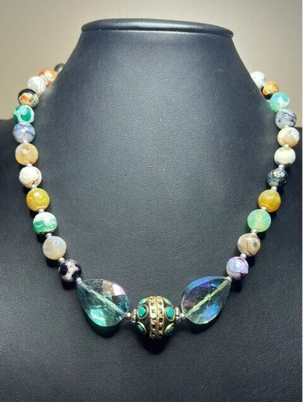 B7339 Unique Artisan fire Agate Crystal Beaded Necklace 18-20" Boho